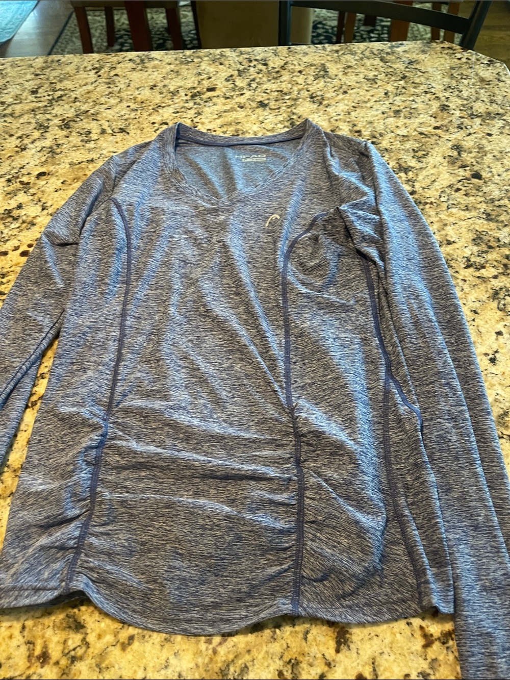 Head Women's Heather Navy Long Sleeve V-Neck Ruched Top